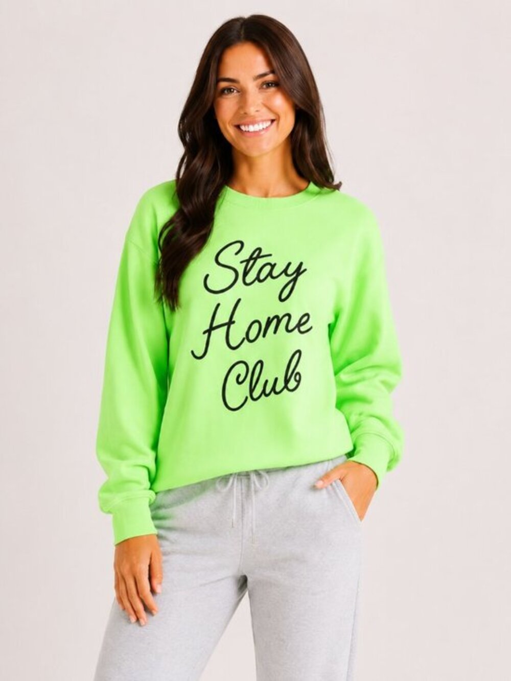 Stay Home Club Bright Green Crewneck Sweatshirt Relaxed Fit NWT